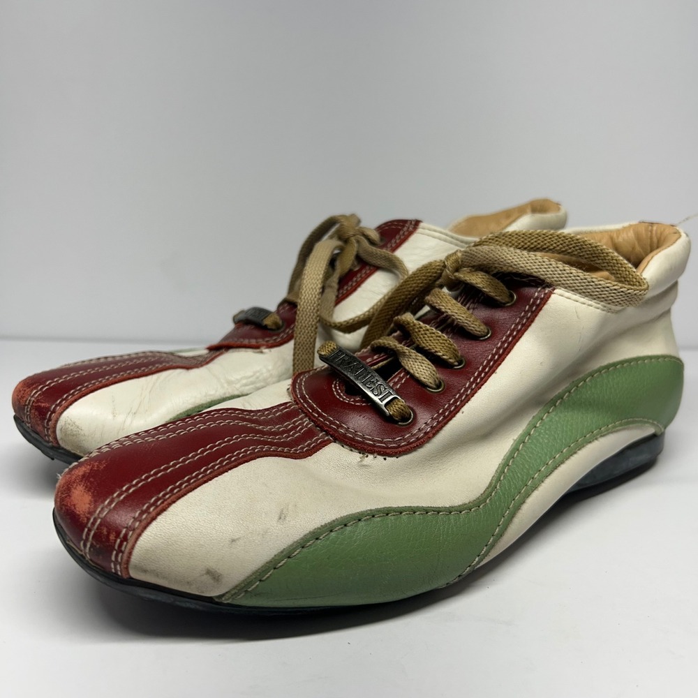 Pratesi Leather Driving Shoes Red Green Cream Mens Size 8 Colorblock Sneakers